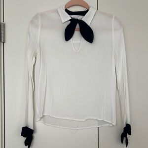 EUC Zara White Blouse with Navy Tie Accents